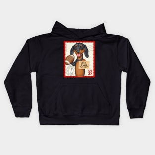 Funny dachshund with football ready to go long Kids Hoodie